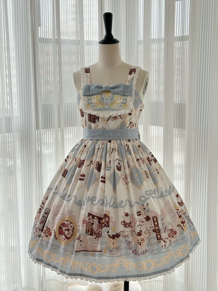 Robe Lolita taille haute à imprimé lapin Alice au pays des merveilles