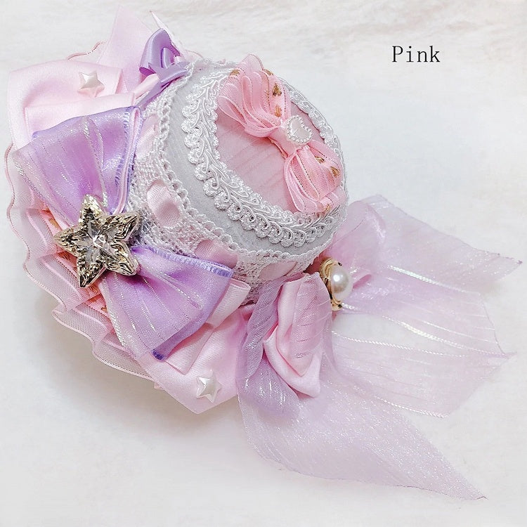 Idol Details Verziert Stern Lolita Mini Rosa/Lila/Blau Perlen Hut Bowknot Und