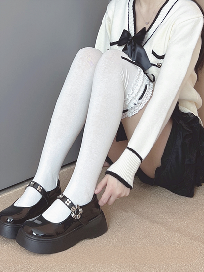 Milk White/Red/Black Bowknot Sweet Lace Trim Overknee Stockings