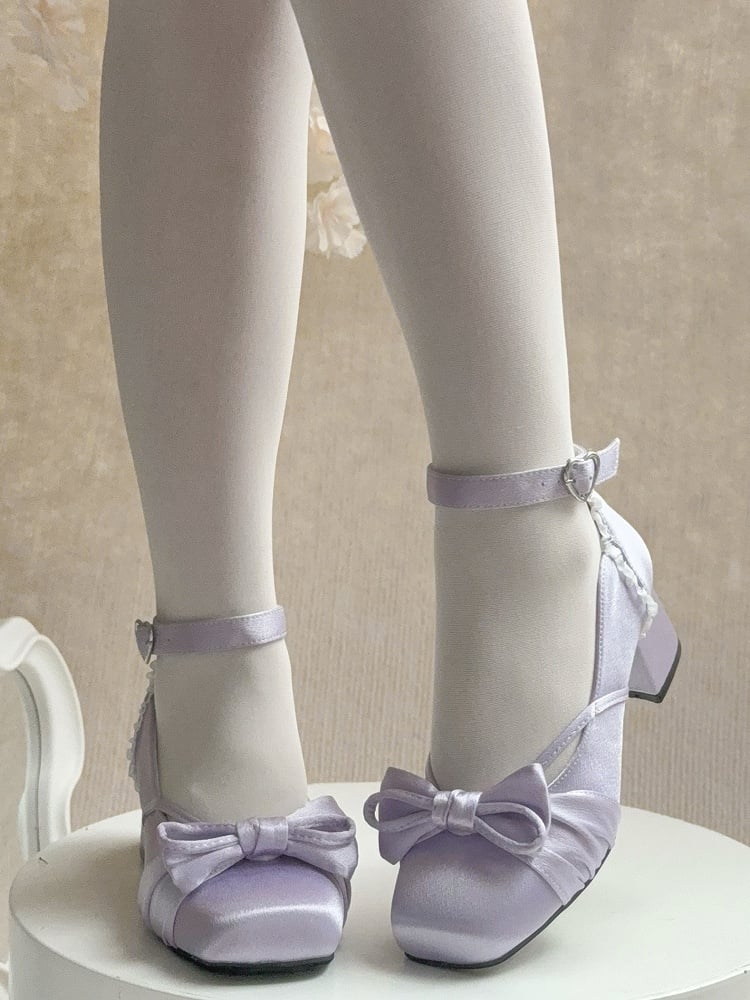 Straps Elegant Purple With Ankle Buckle Bow Top Detachable 3 Janes at Mary