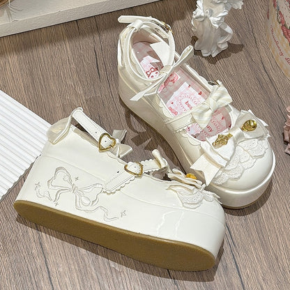 Lolita Sweet Platforms Spoon Details Decorated Bowknot White