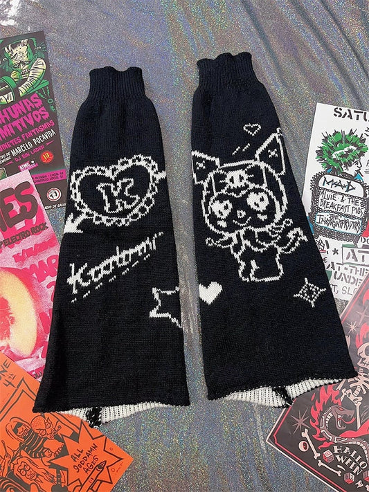 Black Y2K Cartoon Knitted Leg Warmers