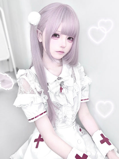 Straight Wig Bangs Length With Air Purple 65CM