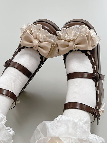 Lace Buckles Chocolate at Trim Heart Bow Top Platforms Brown