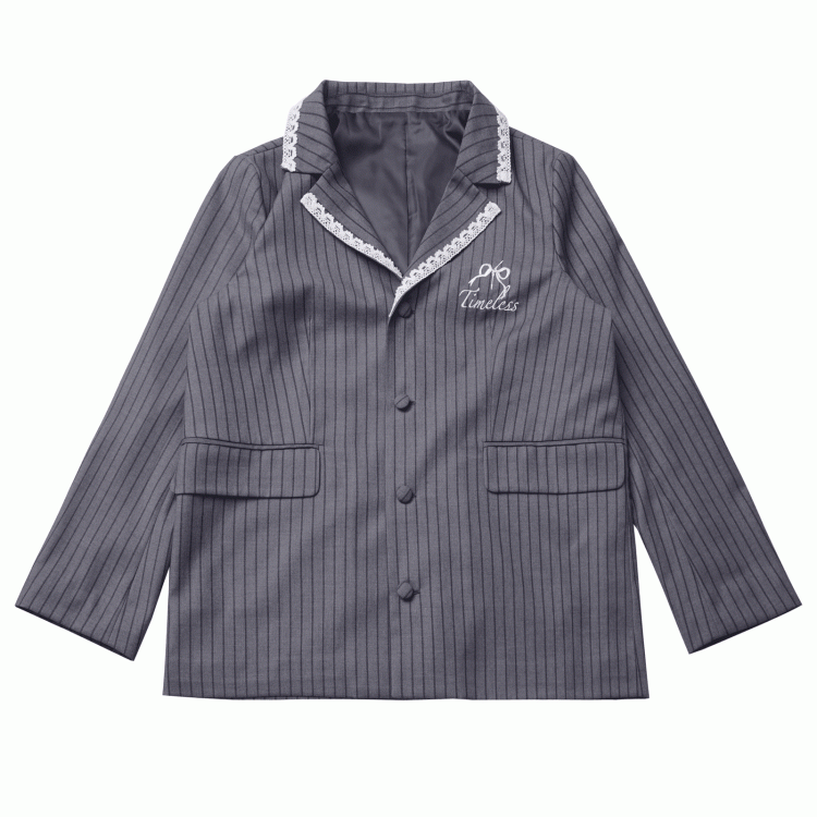 Gray Blazer Aesthetic with Striped - Preppy Bowknot Embroidery Timeless Fit Oversized