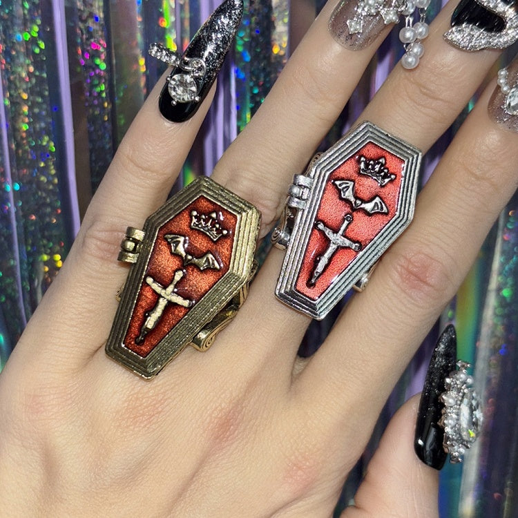 Silver/Gold Coffin Design Cross Ring