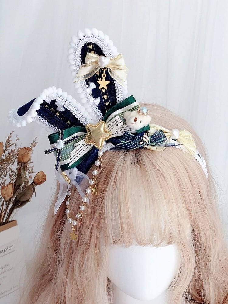 Beaded Bunny Star Green/BlackPink Plushie Bear And Decorated Ears KC Charm