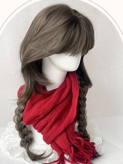 Brown Under Bust Length Straight HimeCut Synthetic Wig With Bangs