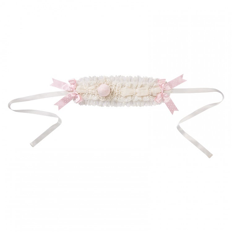 Bandeau beige avec des accents de fraise rose et de nœud papillon