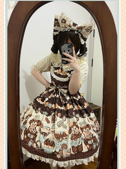 Cookies Lolita Waist Sweet Cute JSK Brown High and Fluffy Set Puppy Full Print
