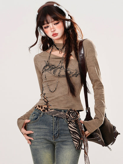 Black/Khaki Rhinestones Adorned Cutout Top Lace-up Detail at Waist