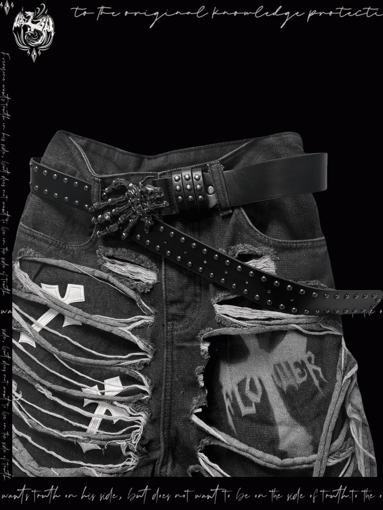 Denim Shorts Y2K Cross Appliques Distressed Holes Dark Gray Glamorous
