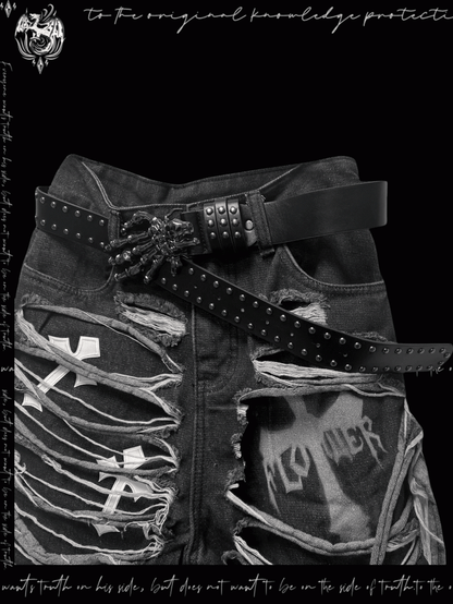 Denim Shorts Y2K Cross Appliques Distressed Holes Dark Gray Glamorous