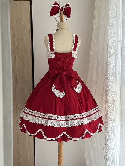 Edge Trim Skirt Old Jumper School Scalloped Hem Red Lolita Dress