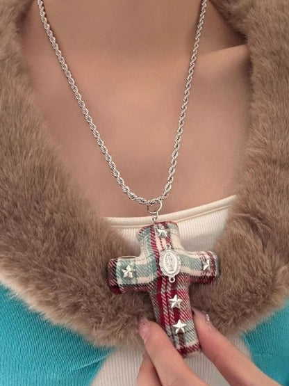 Necklace Y2K Cloth Cross Pendant