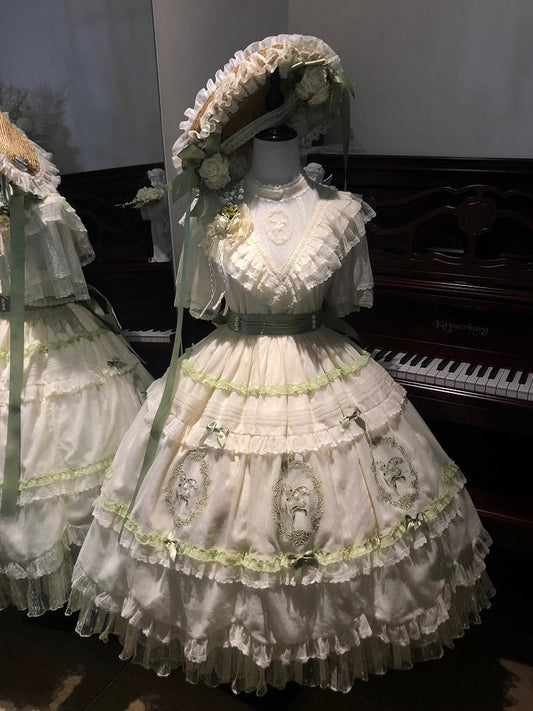 the Embroidery Full Elegant Lily Neck Skirt / of OP Lolita Dress Set Valley Classic Edward