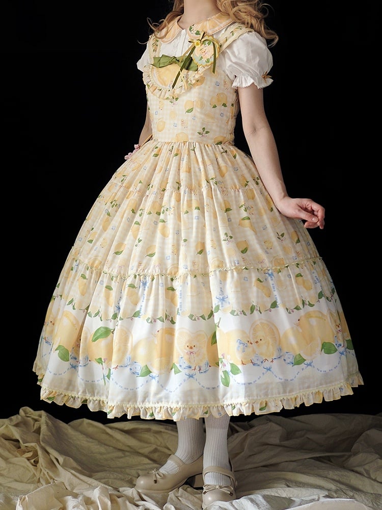 Lemon Lolita and Jumper Gingham Print Skirt Dress Yellow Chick