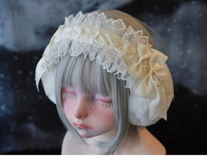 White Handmade Bow Cross Lace Trim Plush Earmuffs
