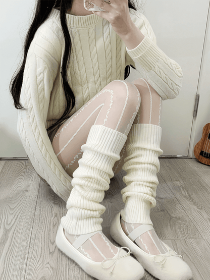 Jambières tricotées blanc cassé/kaki/gris/noir