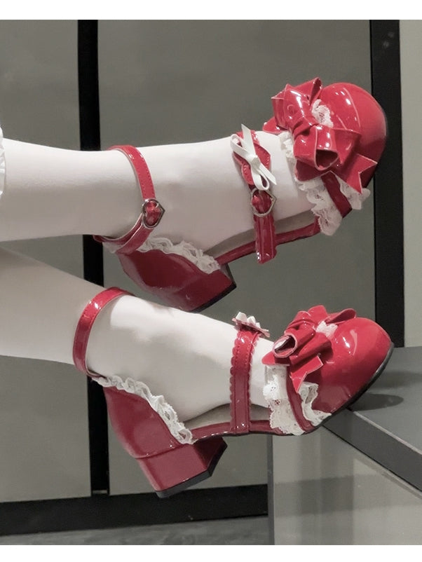 Toe Wine Sandals Sweet Round - Heart Red Buckles