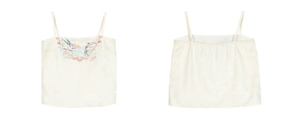 Cami and Embroidery Top Apricot Bird Floral