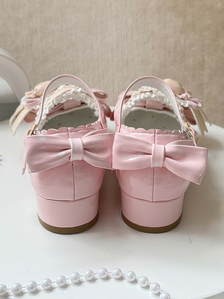 Schleifen Akzente Pink Jane PU Licht Mary Süße Schuhe mit