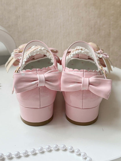 Schleifen Akzente Pink Jane PU Licht Mary Süße Schuhe mit