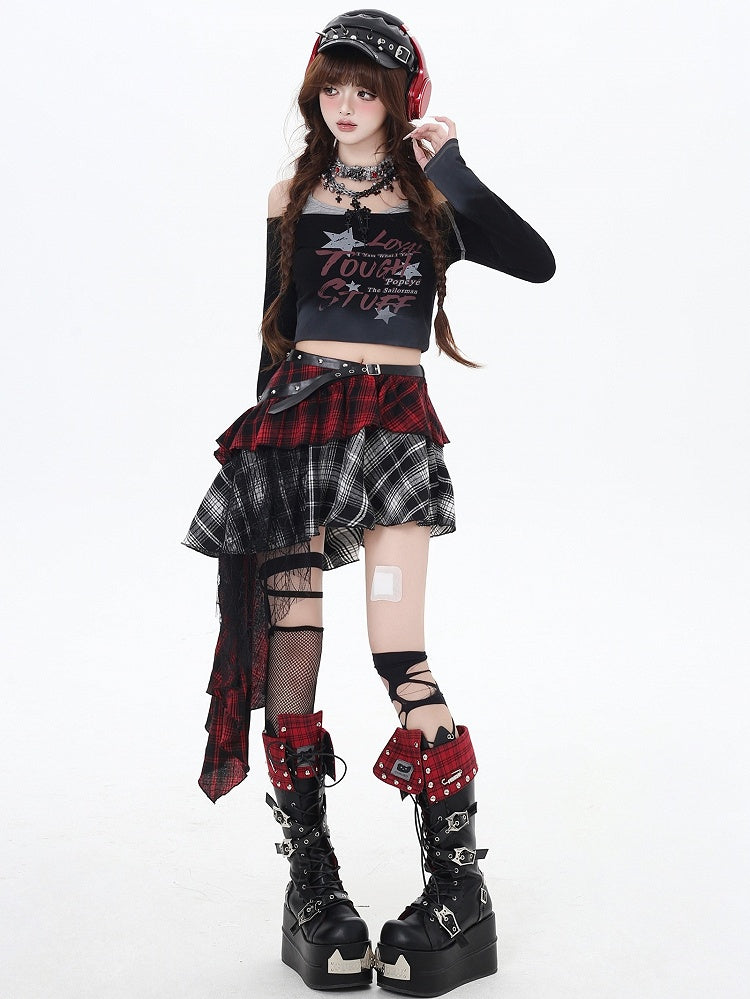 Y2K Black Letters Fake Two-piece Design Cropped Top