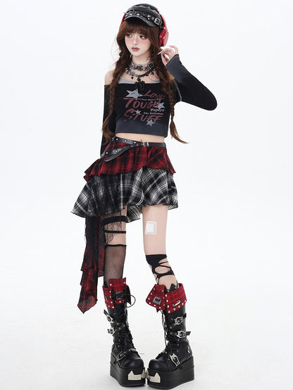Y2K Black Letters Fake Two-piece Design Cropped Top
