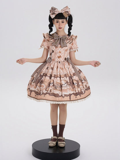 Puppy and Biscuit Print Yellow Sweet Lolita Short Sleeves Dress