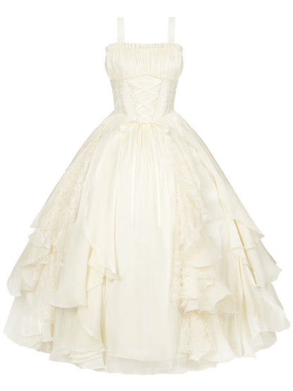 Version entbeint Rüschen Lolita Beige Kleid Rock Taille Basken lange Kaskadierung