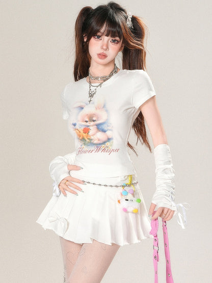 White/Black/Blue Glamorous And Print Sleeves Bunny With T-shirt Letter