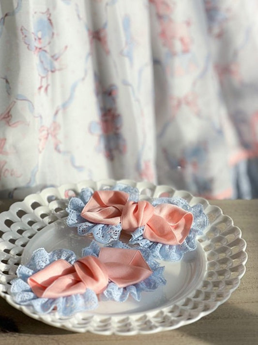 Lace-Trimmed Hairclips Sweet Lolita Bow Blue Pink