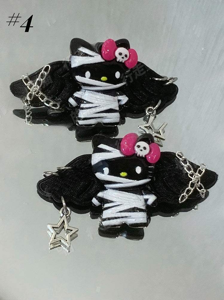 Pinces à cheveux Guro Kawaii Mummy Kitty noires/blanches