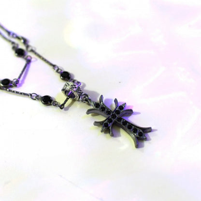 Necklace Charm Buckle Cyberpunk + Choker Black Cross