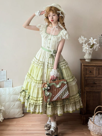 Decorated Flower Green Ribbon Case and Picnic Rattan
