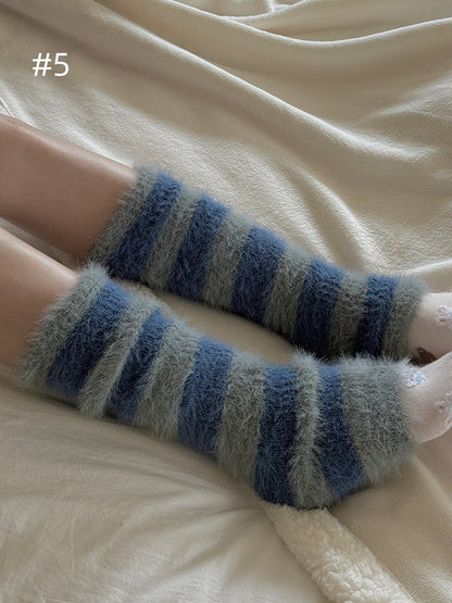 Jambières tricotées en peluche à rayures style années 2000