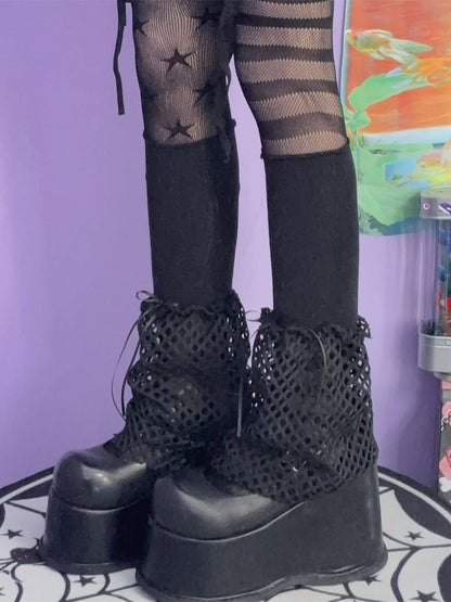 Hollow-out Warmers Y2K Details Design Black/White Bowknot Leg