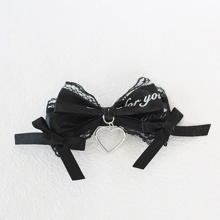 Jirai Kei Spitze mit Herzschleife Schwarz Charm Haarspangen