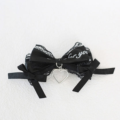 Jirai Kei Spitze mit Herzschleife Schwarz Charm Haarspangen