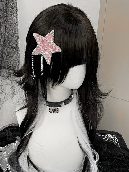 Rhinestone Black/Pink Cross Hairclip Charm Star