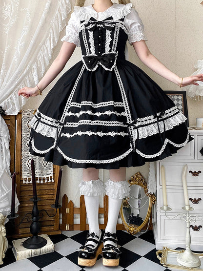 Trim Old Black Jumper Hem School Edge Dress Scalloped Skirt Lolita