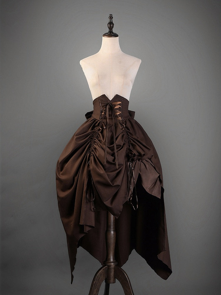 Brown Corset Belt High Waist Steampunk Lolita Drawstring Skirt