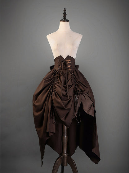 Brown Corset Belt High Waist Steampunk Lolita Drawstring Skirt