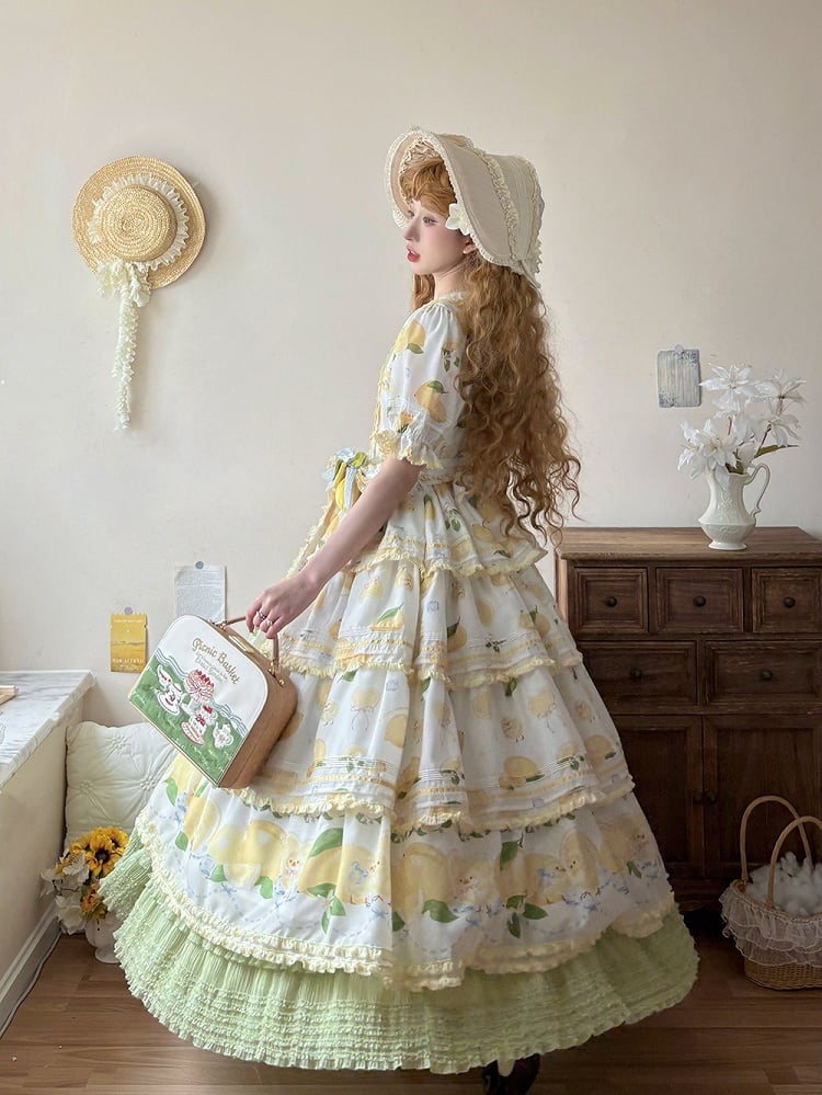 Tea Tiered Green Detail Length Skirt Under Ruffles
