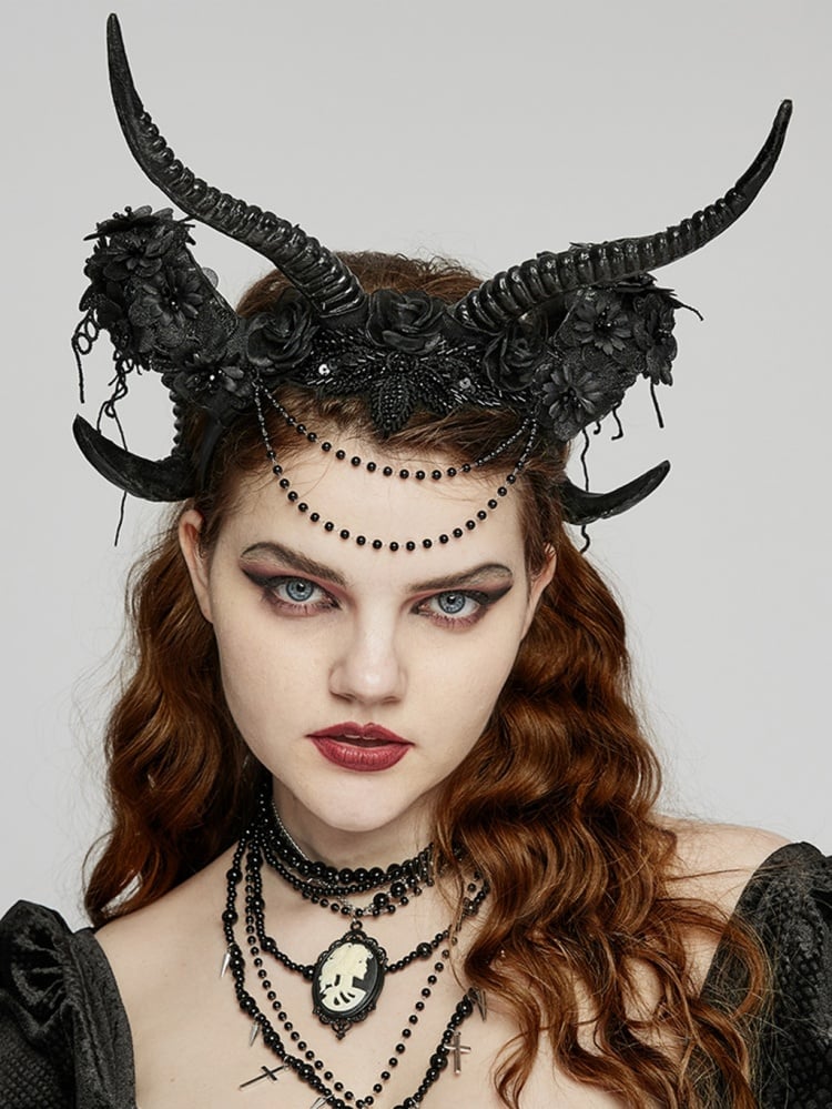 Goth Black Horn Headwear