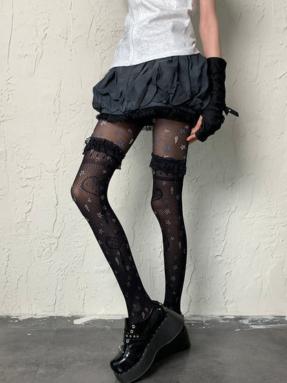 Lightning Tights Star Pattern Black Punk And
