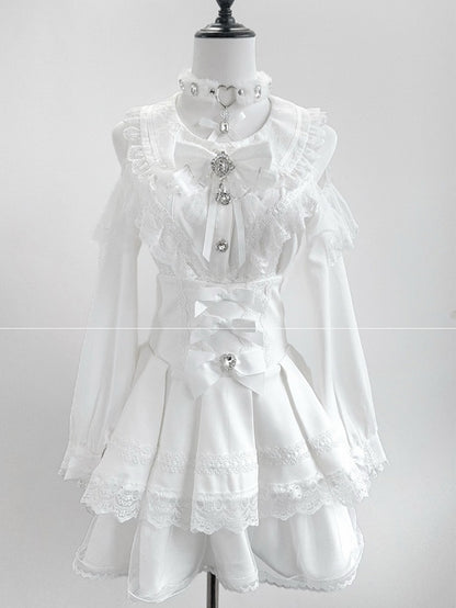 Rhinestone with Glimmering White Plush Bowknot Pendant Embellished Choker