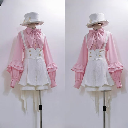 Ouji High Big Train Belt with Bow Lolita Waist Corset White Shorts Overall