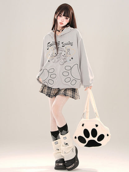 White/Grey Devil Bunnies Print Studs Loose Hoodie